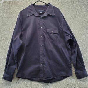 Lands End Mens Long Sleeve Button Up Size XL 17-17 1/2 Blue Denim Shirt Pocket